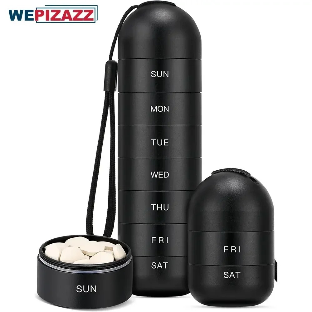 1 PC Weekly Pill Organizer Metal Portable Daily Pill Box Moisture Proof Stackable Aluminum Alloy BPA Free Travel 7 Day Pill Case