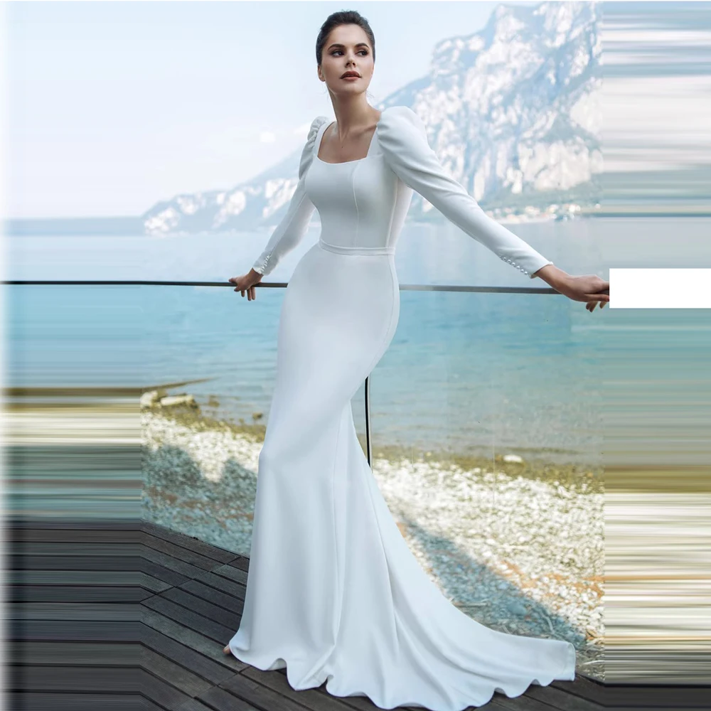 

Wedding Dresses Long-Sleeves mermaid Stain Bride Dress vestido novia custom plus size