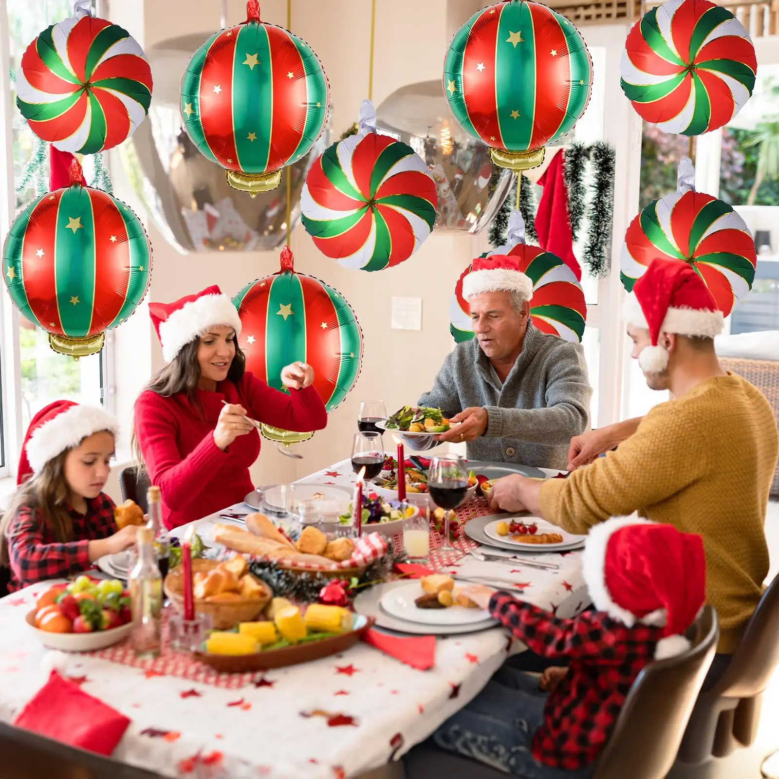 9 pcs Christmas round candy lollipop aluminum foil balloon Christmas sweet island decoration New Year candy party decoration - Image 5