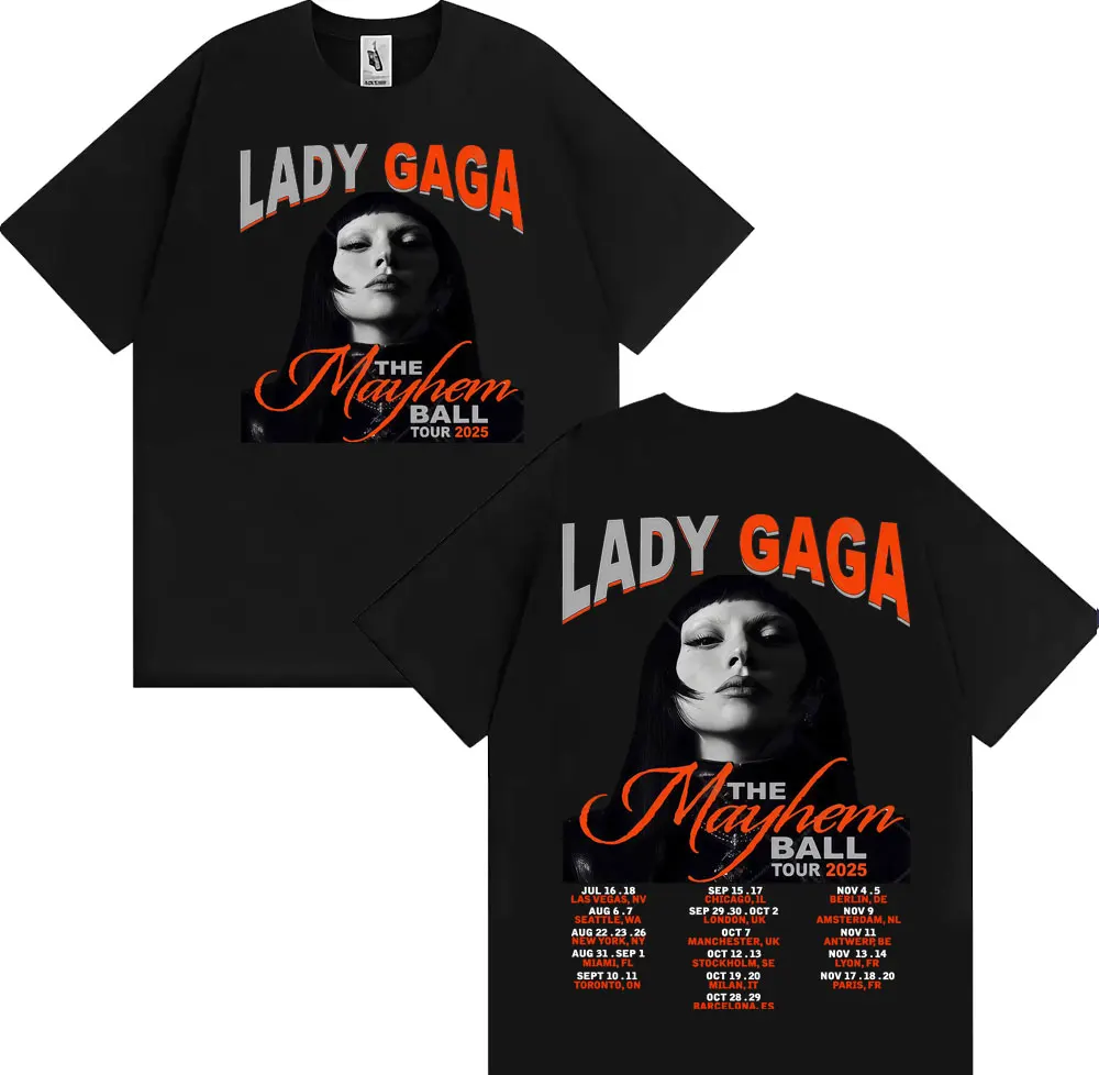 

Футболки Singer Lady Gaga The Mayhem Ball Tour 2025, модная футболка в стиле хип-хоп 90-х годов в стиле ретро, мужская и женская готическая одежда, футболка большого размера