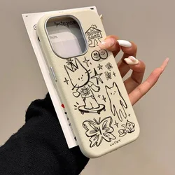 Cartoon Cat Lichee Pattern Leather Phone Case For iPhone 17 16 15 14 13 12 11 Pro Max XS X XR 7 8 Plus 16E Shockproof Soft Cover