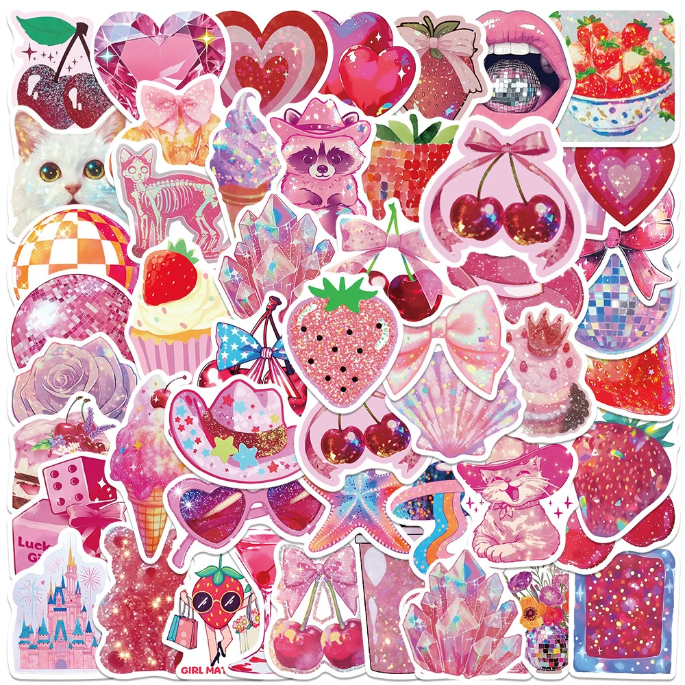 Pegatinas de dibujos animados Retro rosa Y2K para maleta, portátil, equipaje, teléfono, coche, estilo INS, calcomanías de decoración estética de dibujos animados, 10/30/50 Uds.