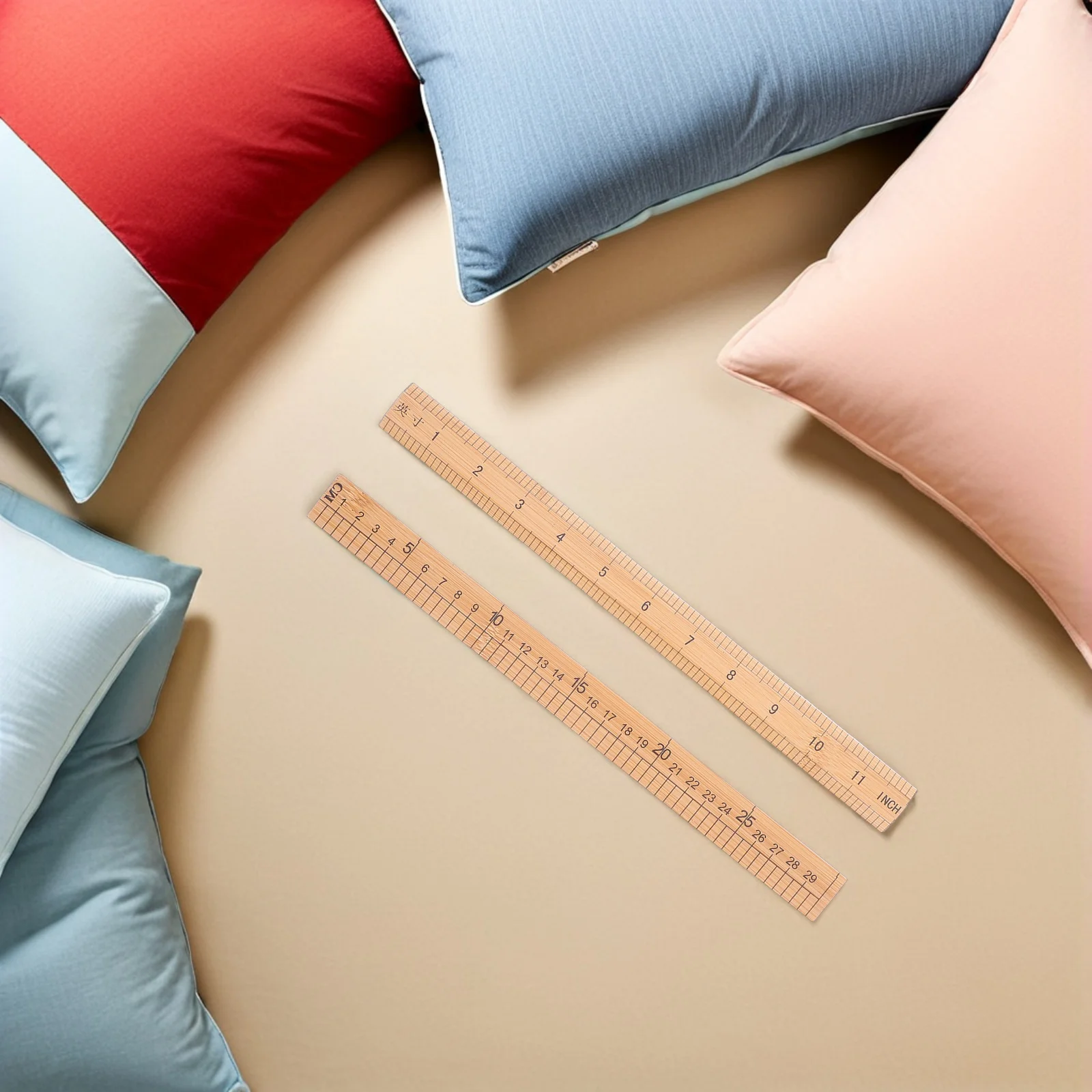 

6pcs Bamboo 12 Inch Dual Scale Measuring Tool For Fabric Quilting Durable Lightweight Straight Edge Ruler Rulers Beginners