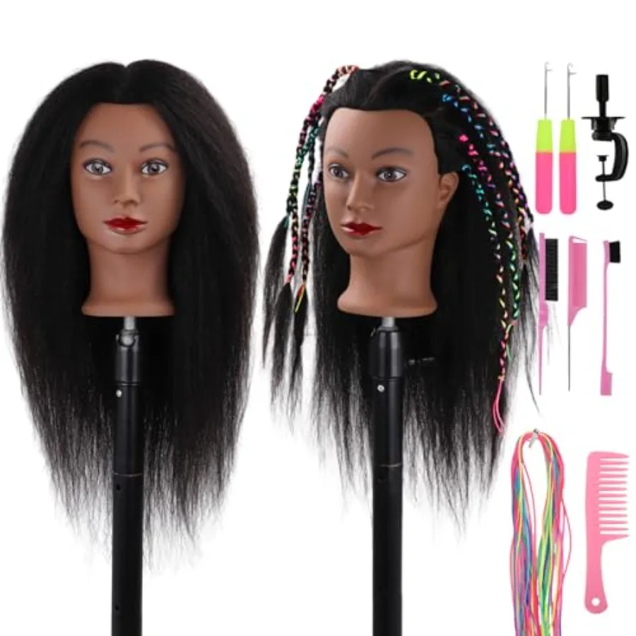 DiazySight رأس عارضة أزياء سوداء أفرو 100 شعر حقيقي 16 دمية رأس مستقيمة للفتيات لممارسة تصفيف الشعر ورأس Pr #1