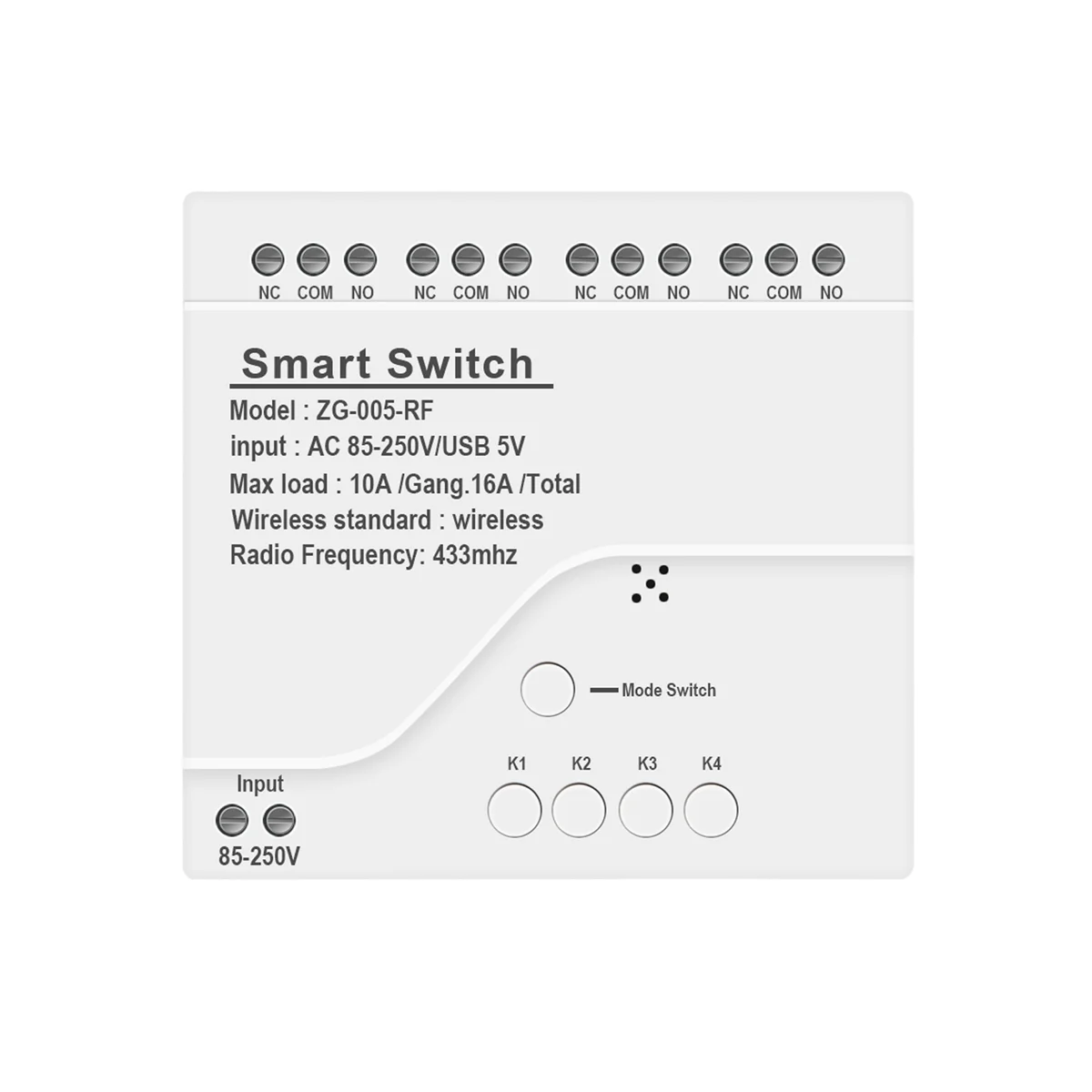 4CH Zigbee Smart Light Switch Module AC 85-250V RF433 Receive 10A Relays Work with Alexa Assistant,Tuya Smart Life -B12B