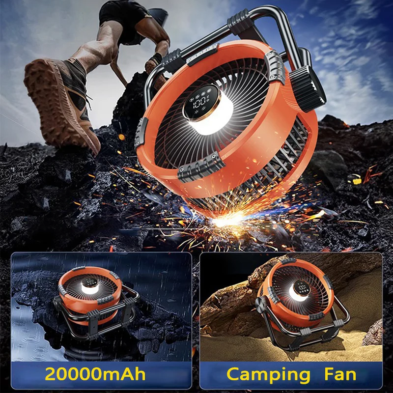 

Camping Fan 20000mAh Rechargeable Portable Outdoor Camping Fan Air Circulators Wireless Tent Ceiling Fan with Hook and Led Light