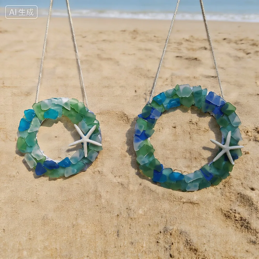 

Handmade Sea Glass Starfish Garland Coastal Decor Beach Themed Hanging Ornament Blue Glass Sea Starfish Garland