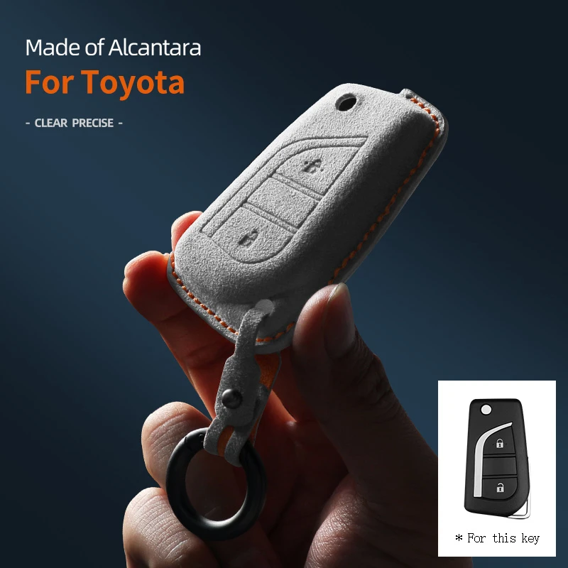 

Car Key Smart Remote Case Cover Alcantara Suede Shell For Toyota Aygo Hilux Auris Yaris 2018 2 Buttons Keychain Accessories