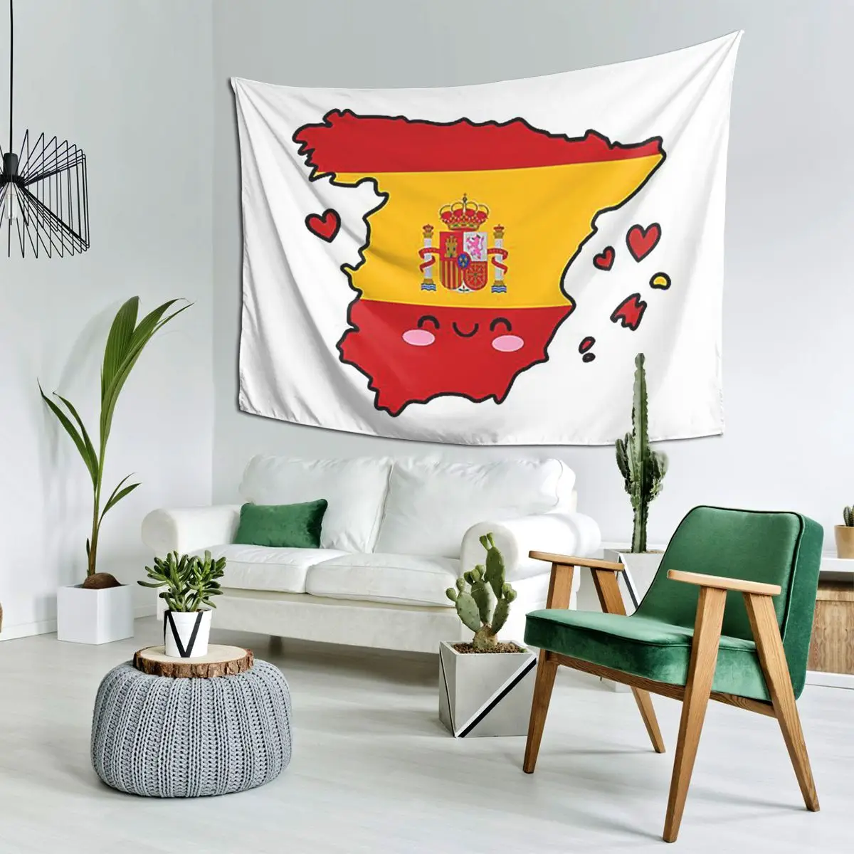 Spain Flag Map Smile With Love Tapestry Decoration Art Aesthetic Tapestries for Living Room Bedroom Home Wall Cloth Wall Hanging