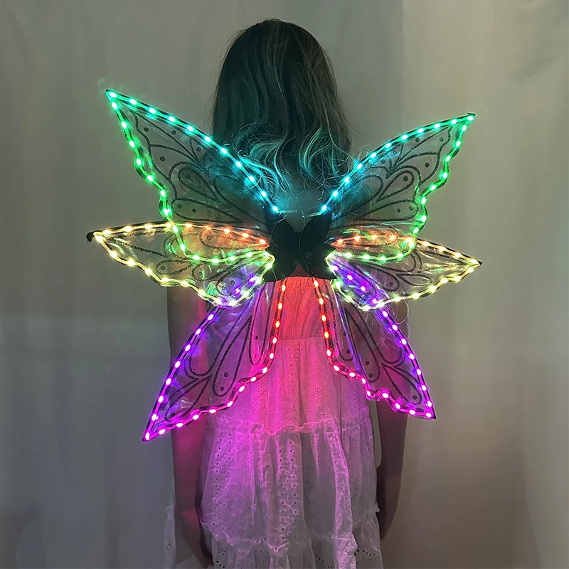 

Hot Sale LED Colorful Fowing Butterfly Wings Colorful Adult Fairy Wings Bright Performance Clothing Carnival Bar Light Supplies