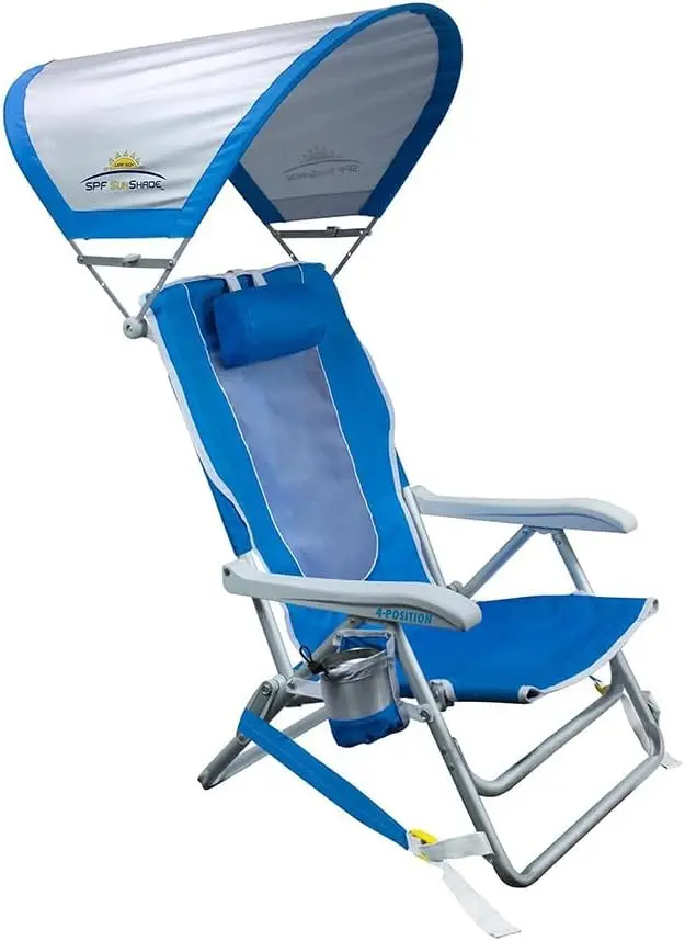 

Sunshade Backpa Beach Chair | Reclining Folding Canopy Chair With Durable Armrests, Drink Holder & Carry Straps, Perfect For