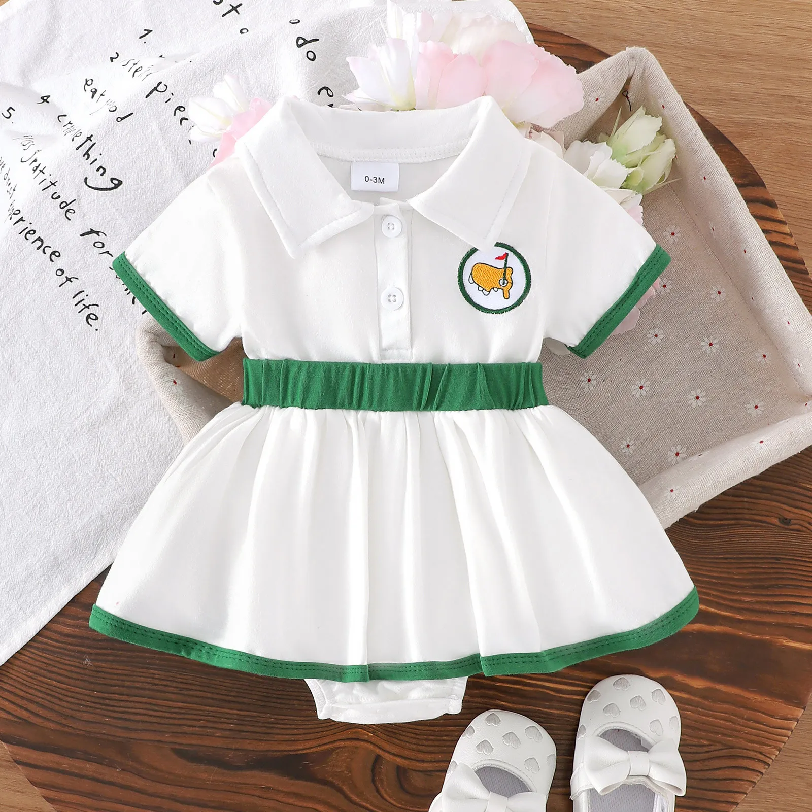 

Infant Girls Summer Short Sleeve Elastic Waist Casual Rompers Dress Golf Baseball Themed Photography Costume Casual Daily Wear