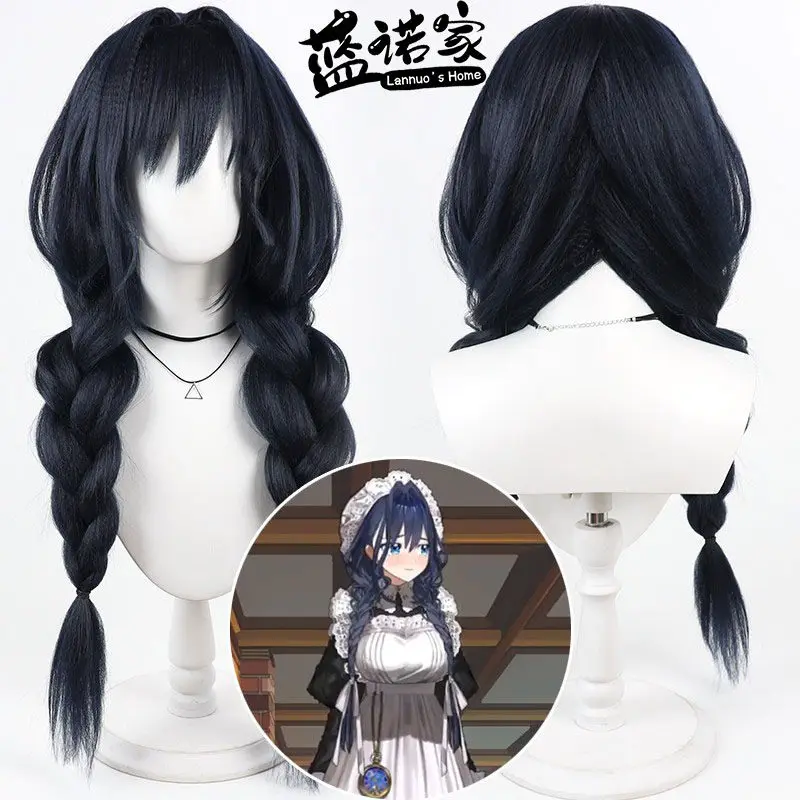Virtual YouTube Vtuber Ouro Kronii Cosplay Wig Halloween Carnival Party Props Synthetic Hair Heat Resistant Fiber + Wig Cap