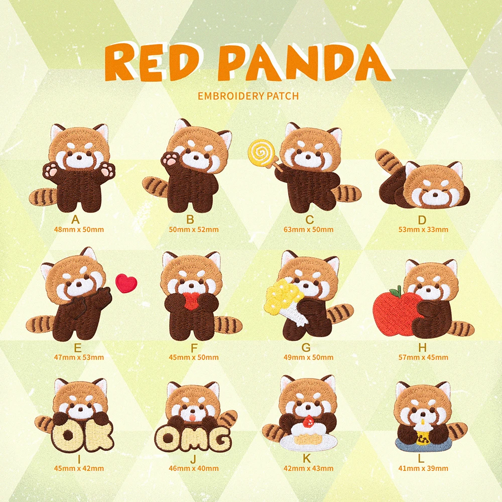 Cute Red Panda Embroideried Patches for Girls Bag Iron On Patches Small Glue Sticker for Kids Clothes Hairclip Designer