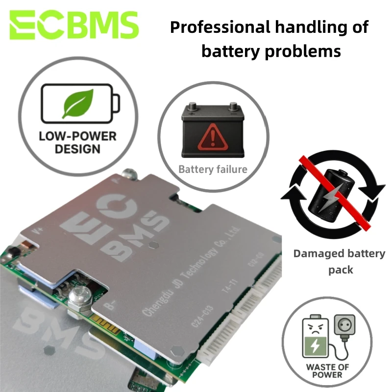 ECBMS E-Bike BMS Bluetooth Active Balance Battery Monitor 3-12S 50-150A 24V 48V LiFePO4 Li-ion Portable E-Bike Battery Pack