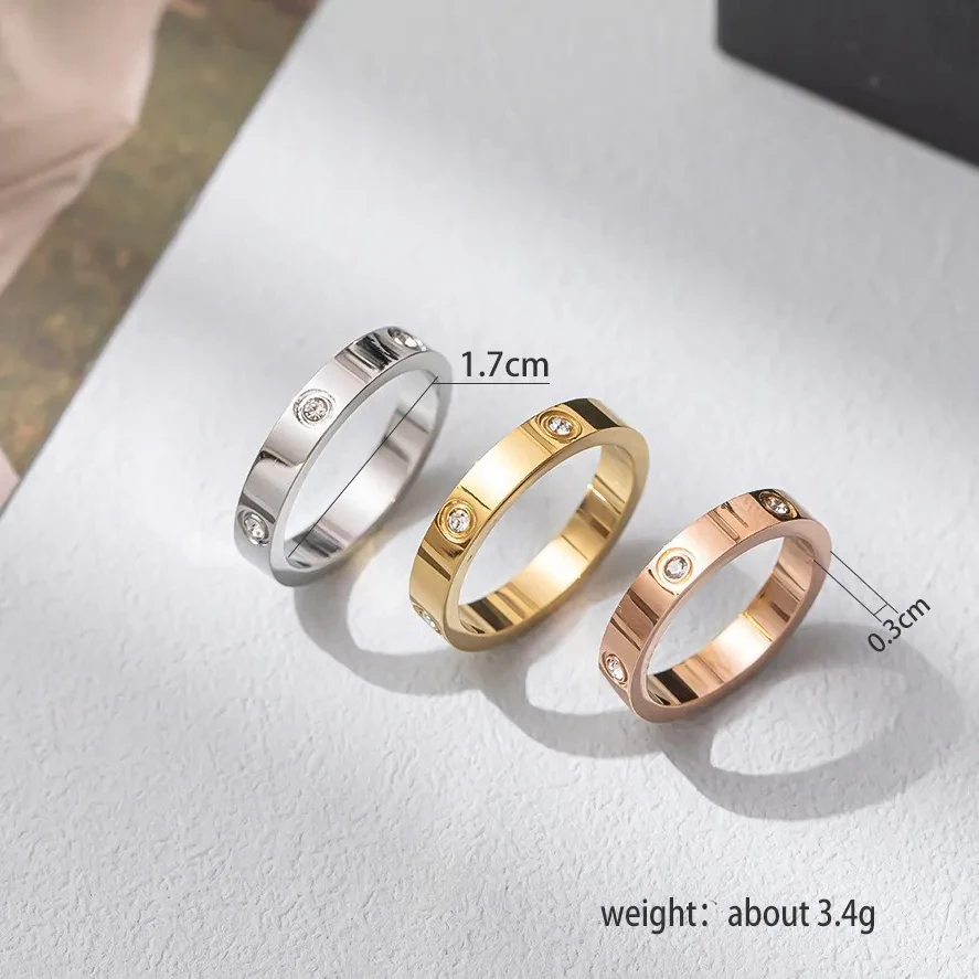 2023 Trendy Stainless Steel Rose Gold Color Love Ring for Women Men Couple Crystal Rings Luxury Brand Jewelry Wedding Ring Gift