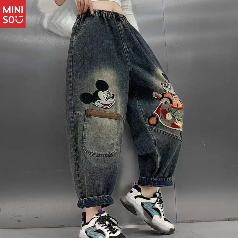 Disney Mickey Mouse Jeans for Women, Embroidered Trousers for Work & Daily Wear