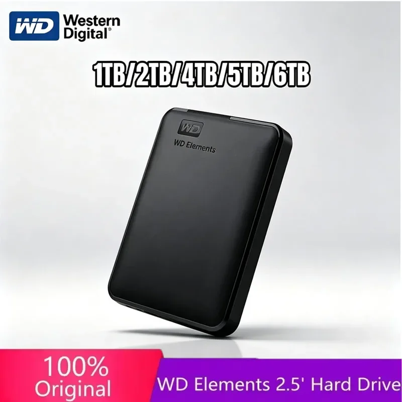 Western Digital WD Elements Portable External Hard Drive 2.5' USB 3.0 -1TB/2TB/4TB/5TB for Desktop PC Laptop - Hard Disk Storage