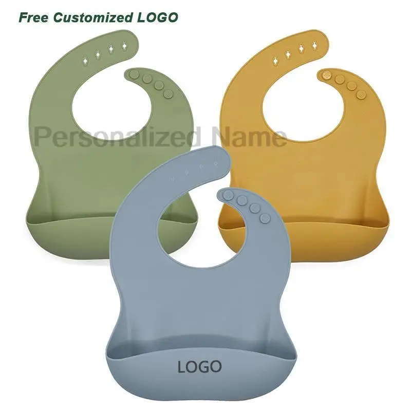 Silicone Baby Bib for Babies & Toddlers Waterproof Silicone Bibs Soft With Food Catcher Pocket for Boys & Girls Free Custom Logo