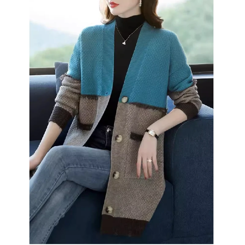 

Loose Knitted Sweater Coat Women's Casual Style Mid-Length Open Cardigan Casual Loose Fit Thickened Autumn Winter Fashion