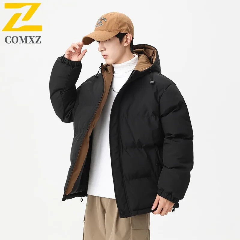

COMXZ Мужская стеганая куртка Корейская мода с капюшоном Утолщенная уличная дорожная лыжная куртка для хлеба Снежное спортивное ветрозащитное пальто с подкладкой