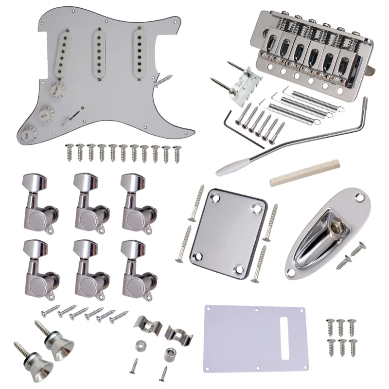 ST Estilo Guitarra Elétrica Conjunto Completo, Kit de Acessório DIY, Incluindo Prewired Pickguard, Ponte SSS Pickups e Outros Acessórios