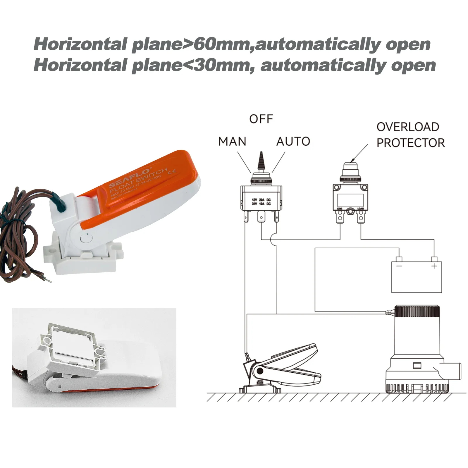 12V-32V Marine Float Switch for Bilge Pump 20A Automatic Submersible Boat Water Pump image 5