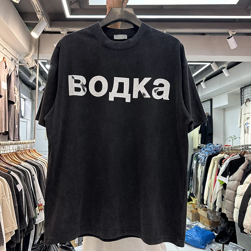 

Washed Vodka Russian Printing T Shirt Men Women Loose T-shirt Top Tees