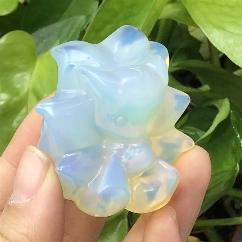 Natural Opalite Fox Fairy carving Animals Statue Chakra Healing Fengshui For Home Decoration Gift 1pcs