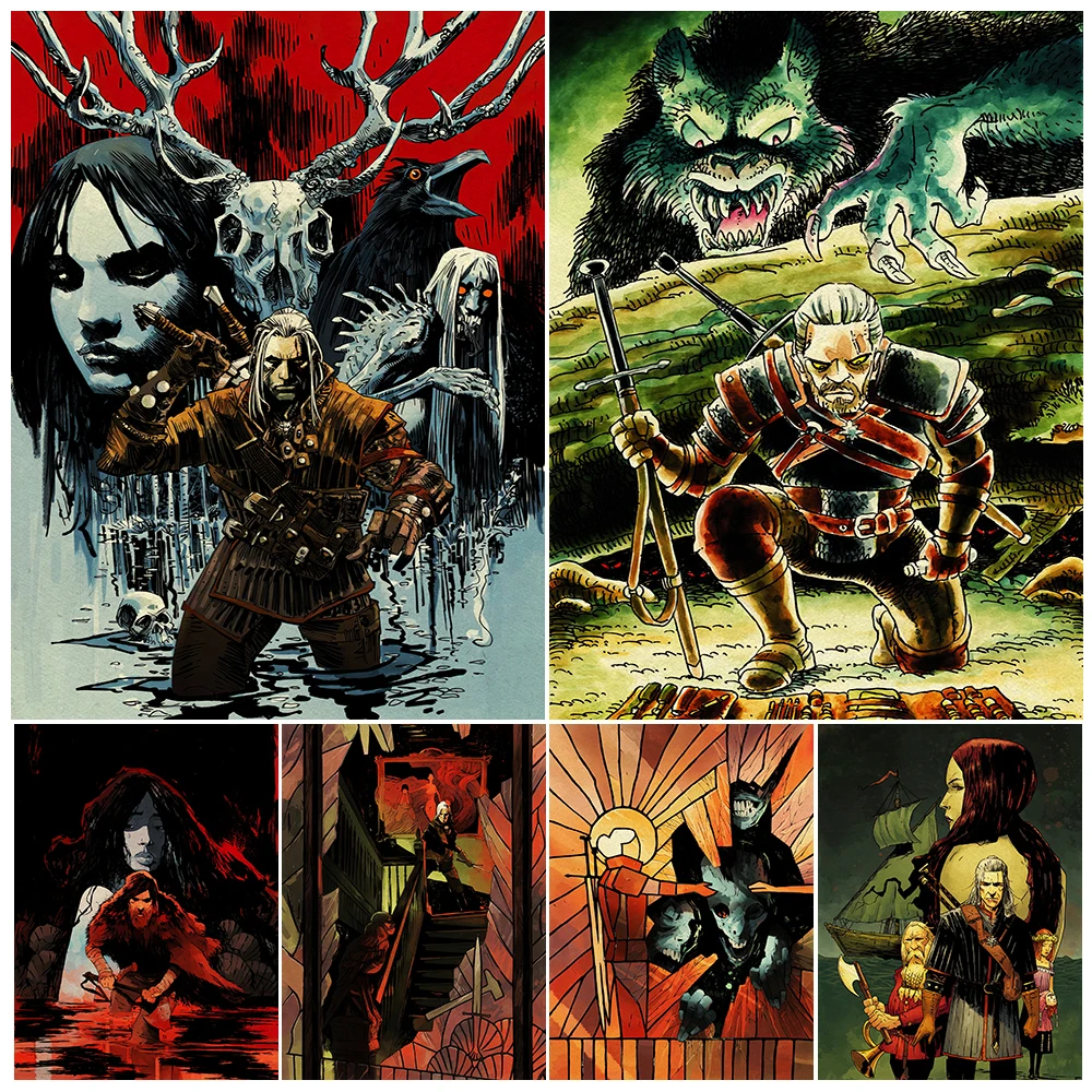 

Witch Hunter And Monster Vintage Wall Art Canvas Painting Demon Hunter Abstract Art Poster And Print For Living Room Decoration