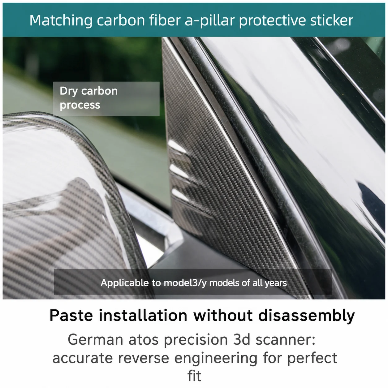 Genuine Carbon Fiber A-Pillar Triangular Rear View Mirror Interior for Both New and Old Tesla Model Y Models
