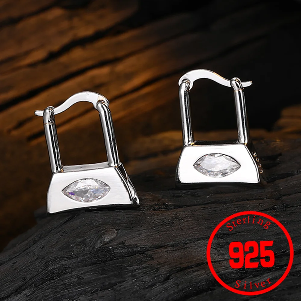 

Stamp 925 Sterling Silver Earrings for Women Piercing Earring Matte Golden Ball Zircon Irregular Geometric Lock Vintage Jewelry