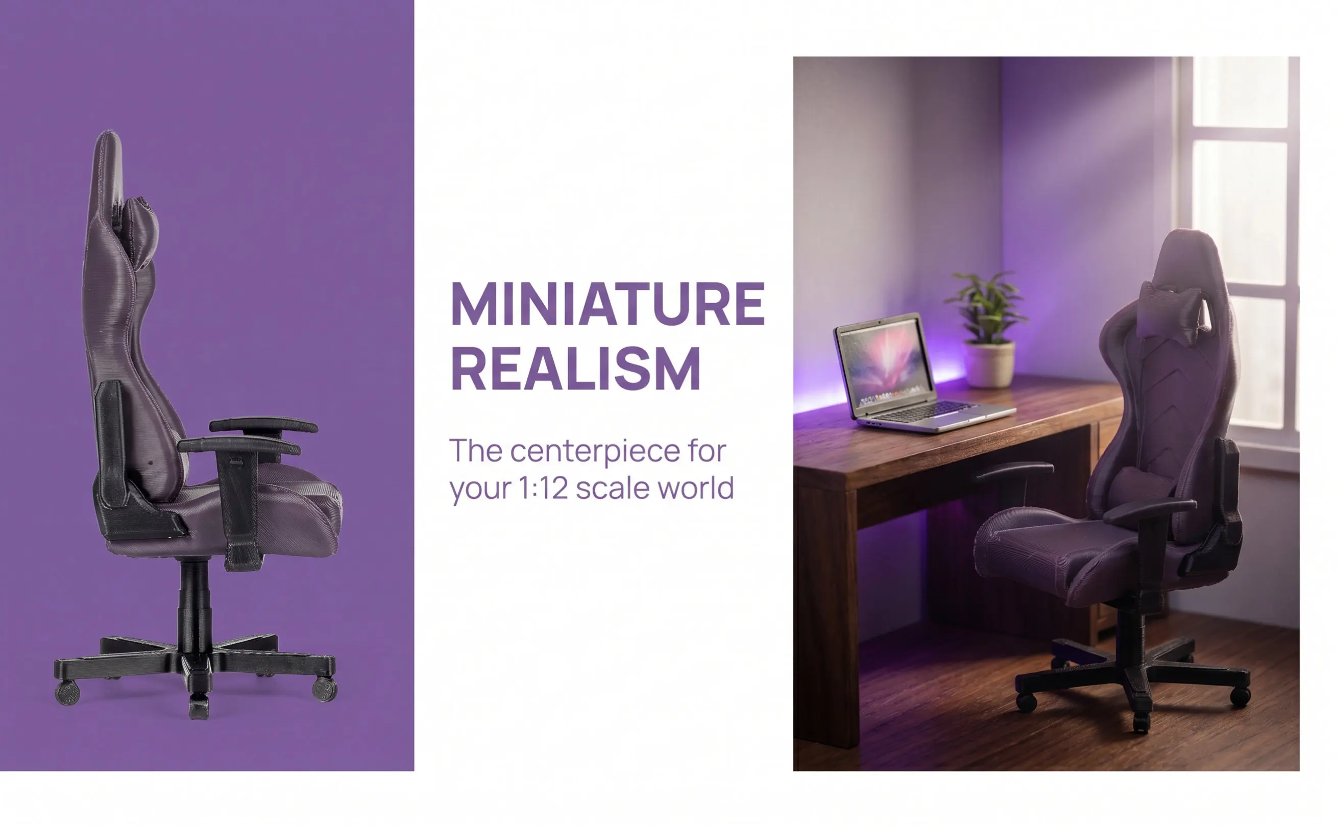 1 12 Scale Miniature Computer Chair Gaming Desk Set Tiny Office Decor Dollhouse Furniture Accessories Collector Gift view 6