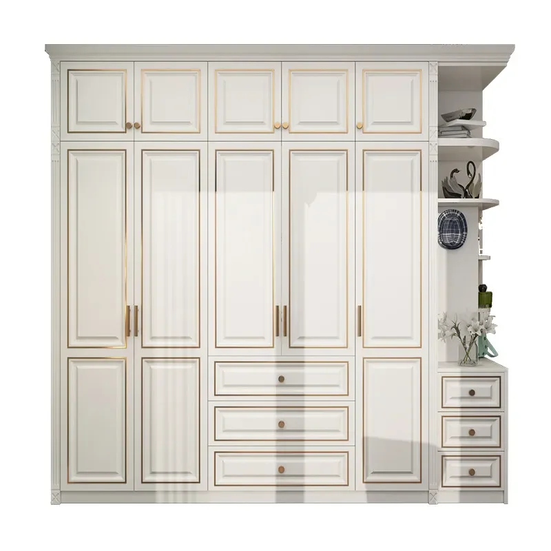 European custom wardrobe simple modern home bedroom light luxury swing door solid wood six door overall combination