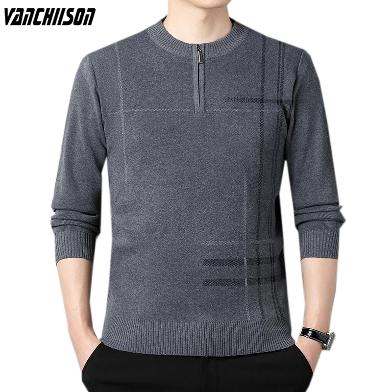 

Men Sweater Jumpers Knit Tops Pullover Thick for Autumn Winter Crossed Stripes Male Fashion Casual Clothing 00351