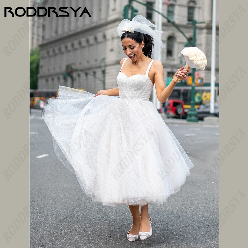 

RODDRSYA Sweetheart Spaghetti Straps Wedding Dress For Women Short A-Line Bridal Gown Backless Glittering Tulle Vestidos De Novi