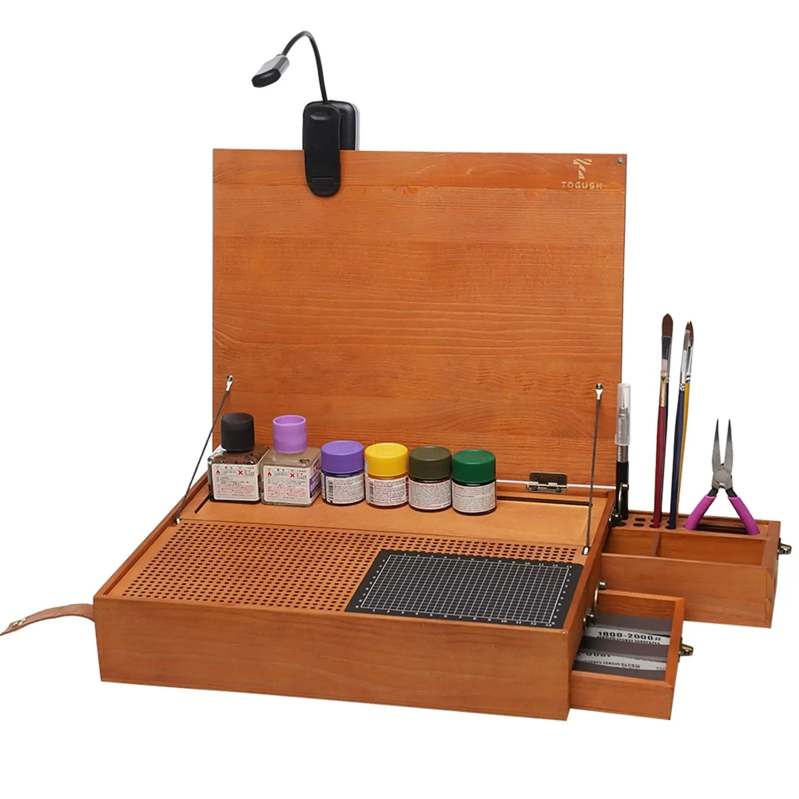 

Рабочий стол для хобби для моделирования, портативный органайзер с ковриком для резки, верстак с подсветкой для полировки, раскрашивания, изготовления моделей