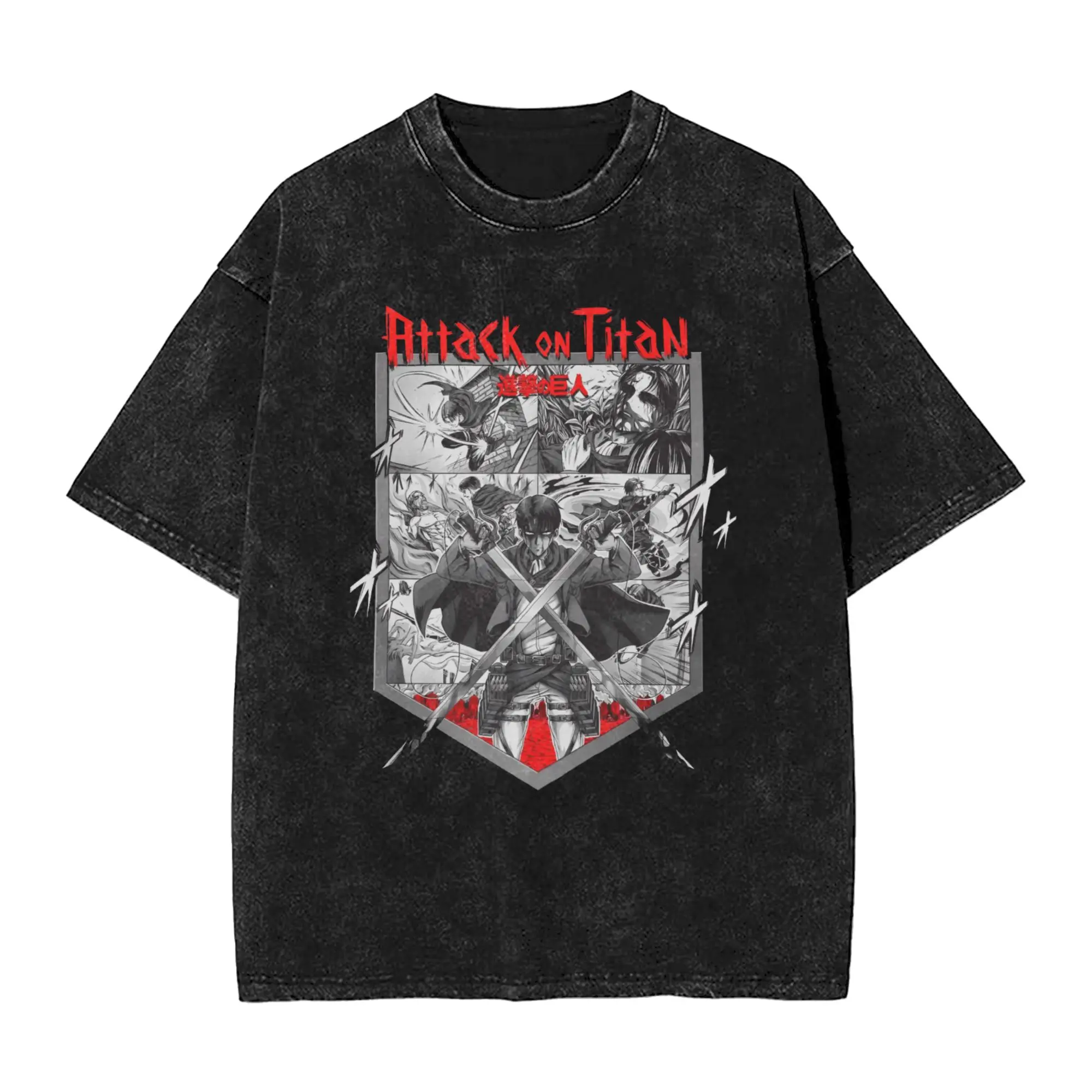 

Retro Attacks on Titans T-shirt Men Harajuku T Shirt Short Sleeve 100% Cotton Cartoon Movie Terrifying Giant Tshirt Tees Tops
