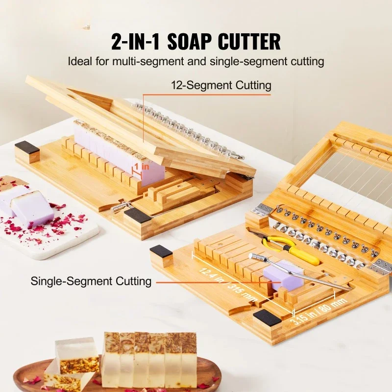 VEVOR Soap Cutter Cut 1-12 Bars Precisely and Accurately Cut 1 Inch Bars Bamboo Soap Slicer With Steel Wire Multi Handmade Soap