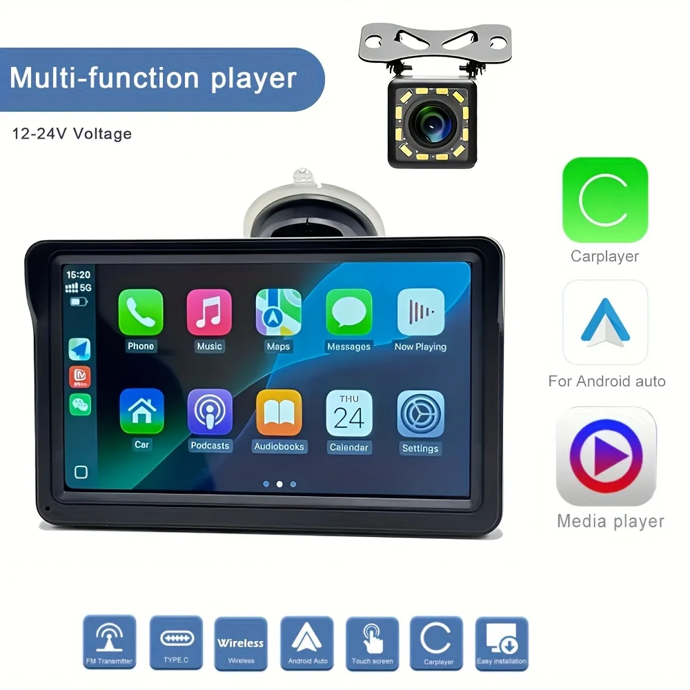 

Wireless CarPlay and Android Auto Screen for Car Radio USB Type C Connector, Wi-Fi Function, for All Vehicle, Without Battery