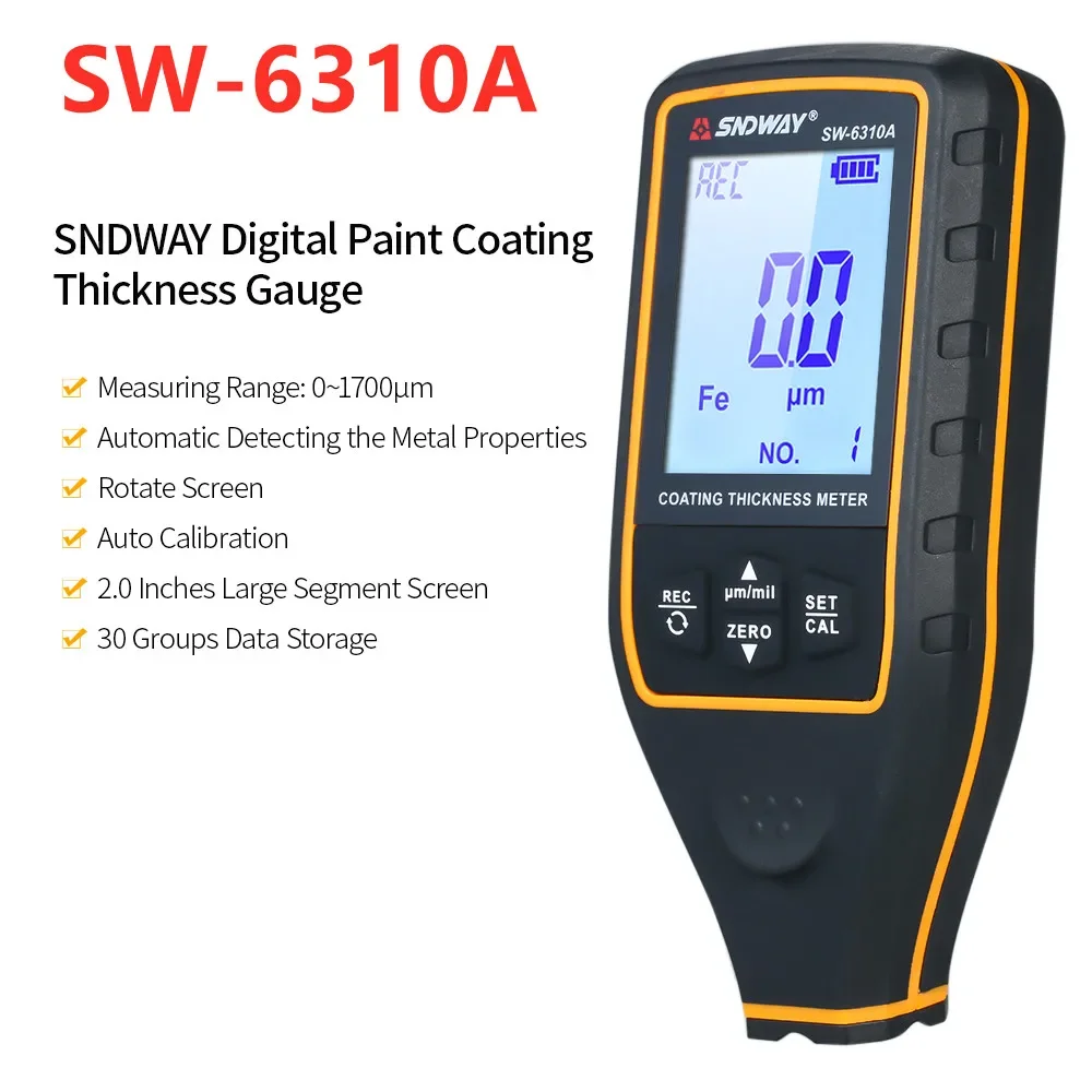 

Best Quality SNDWAY SW-6310A Digital Paint Coating Thickness Gauge Handheld Coatings Thickness Tester Coating Thickness Meter A+