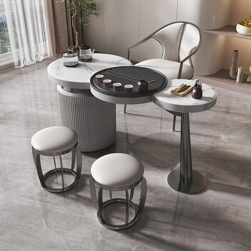 

Tea table and chair combination light luxury rock slab balcony living room