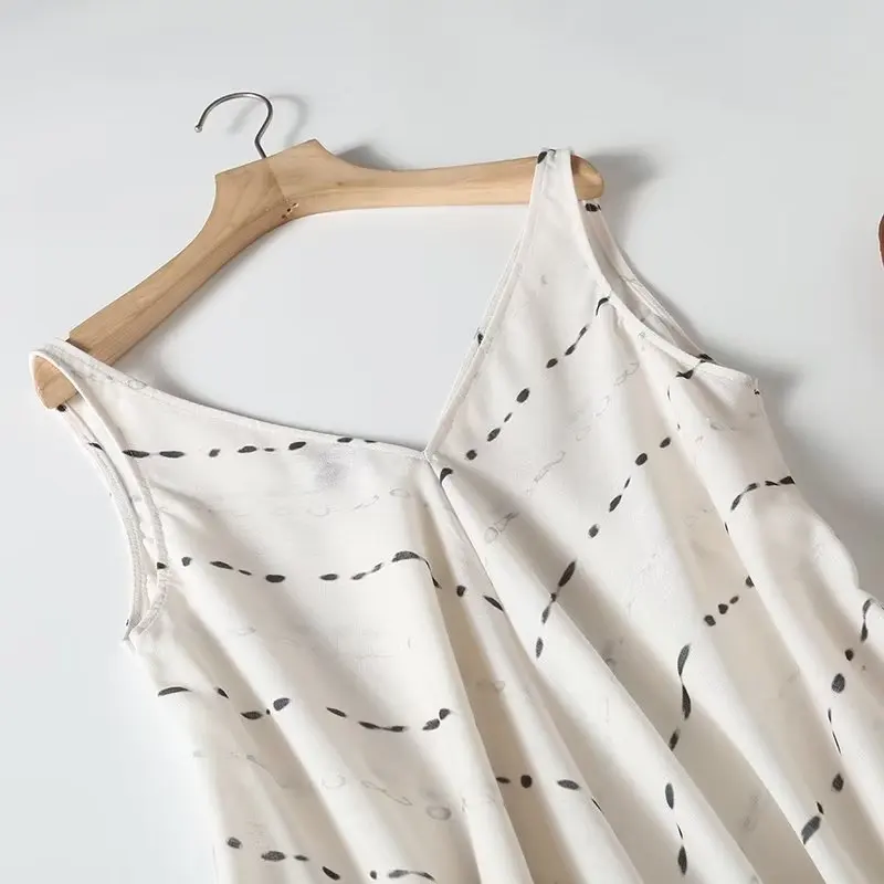 Maxdutti French Elegant Ladies Midi Dress Women Dotted Print Vintage Dress V Neck Casual Sleeveless