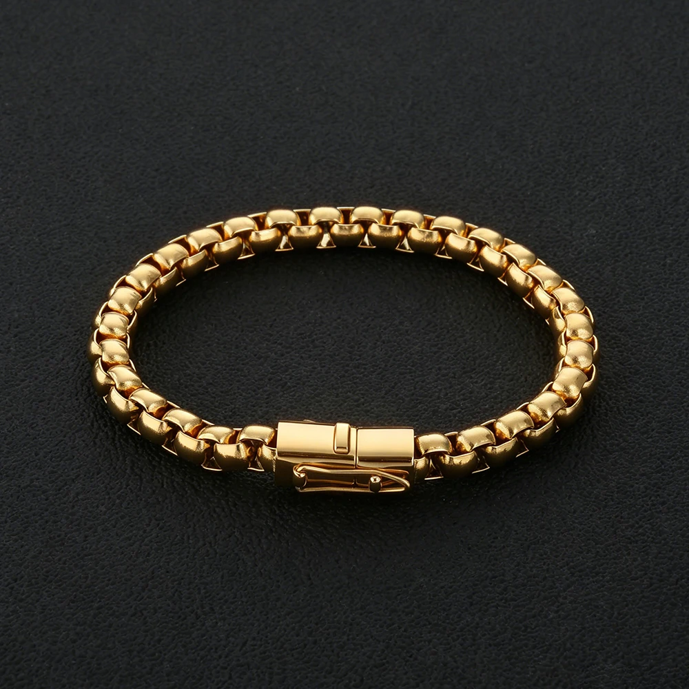 

NY Stainless Steel Round Box Chain Iced Out Gold Plated Square Rolo Pearl Necklace Bracelet Hip Hop Wholesale Jewelry MOQ20pcs