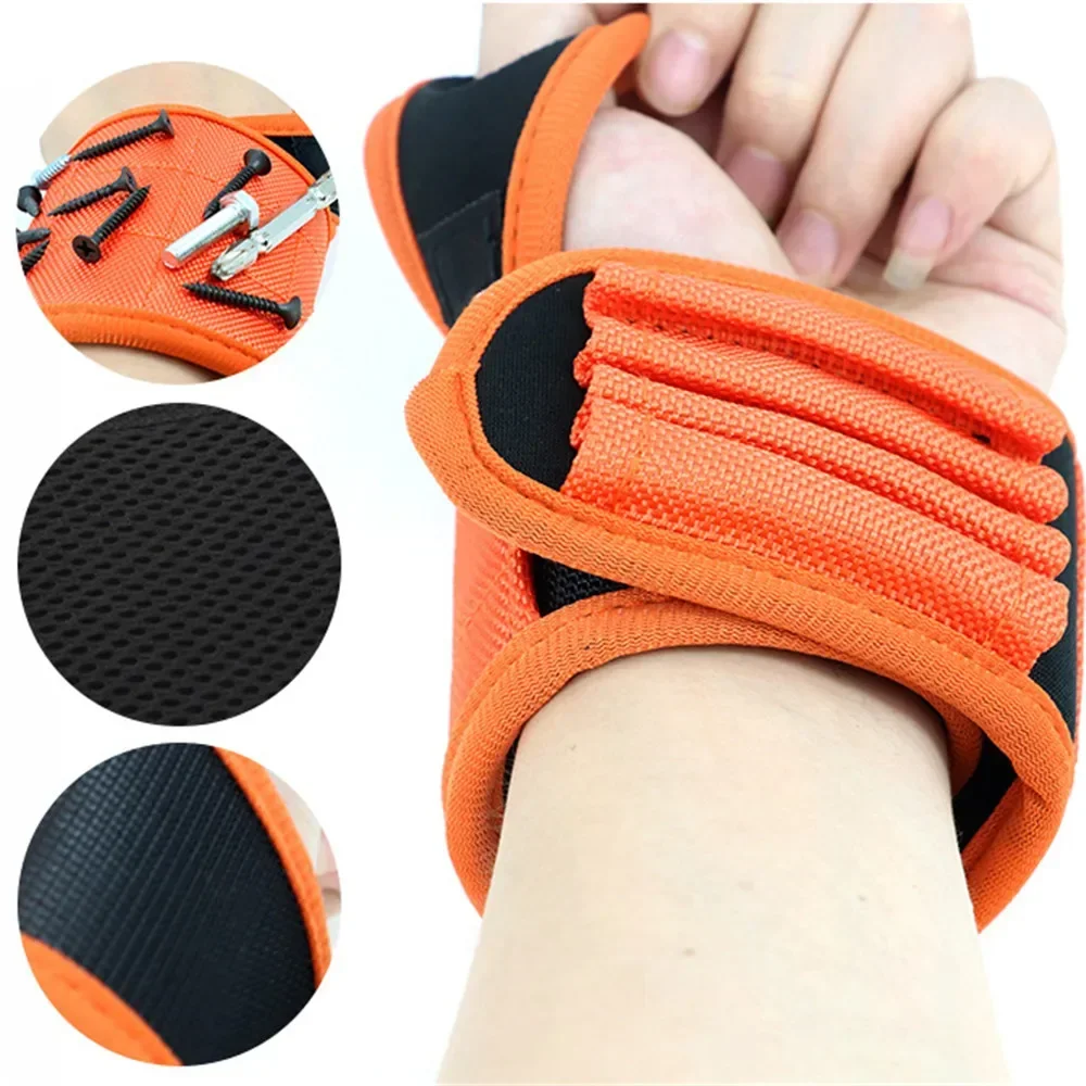 Magnetic Wristband with Strong Magnets Holds Nails Drill Bit Magnetic Bracelet Screw Wrist Holder Tool Storage for Electrician