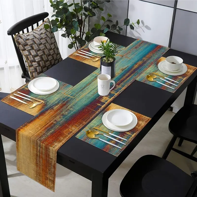 VIKAMA American Retro Rural Style Table Flag Placemat Set Waterproof And Anti Slip Kitchen Dining Table Mat Home Decor