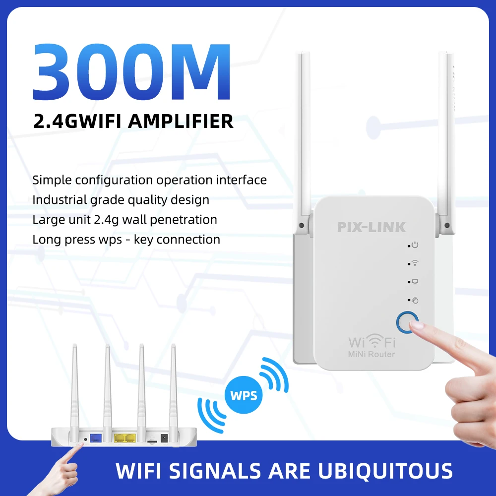 

PIX-LINK WR17 Wireless Mini Router 2.4G WiFi Repeater Access Point Mode with Antennas Signal Booster Long Range Wi-Fi Amplifier