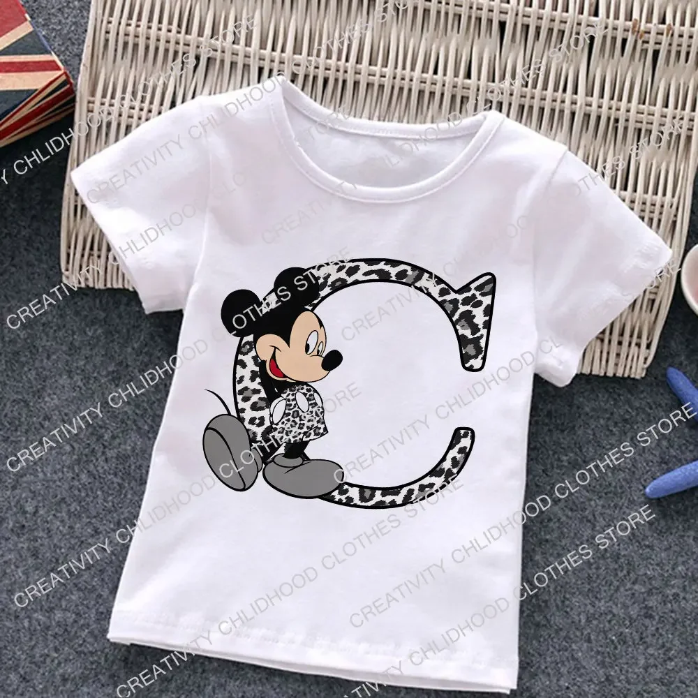 Mickey Mouse Children T-Shirt Letter A B C D Name Combination Tee Shirts Disney Cartoons Kawaii Kid Casual Clothes Girl Boy Tops