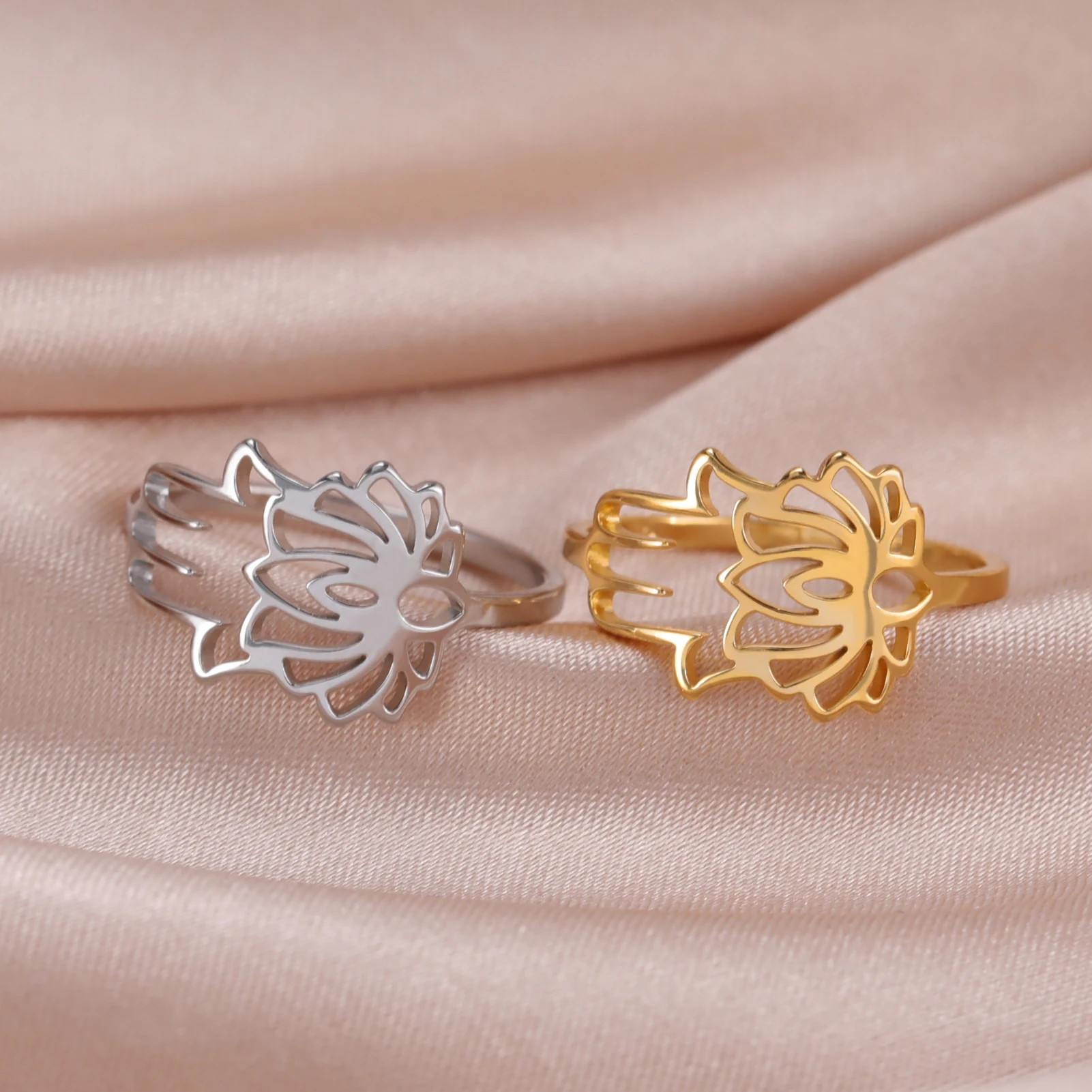 Kkjoy Damenringe, silberfarben, Hamsa, Hand der Fatima, Edelstahl, weibliche Persönlichkeit, hohler Schmuck, Accessoires, Mädchen-Geschenk – Detail 11
