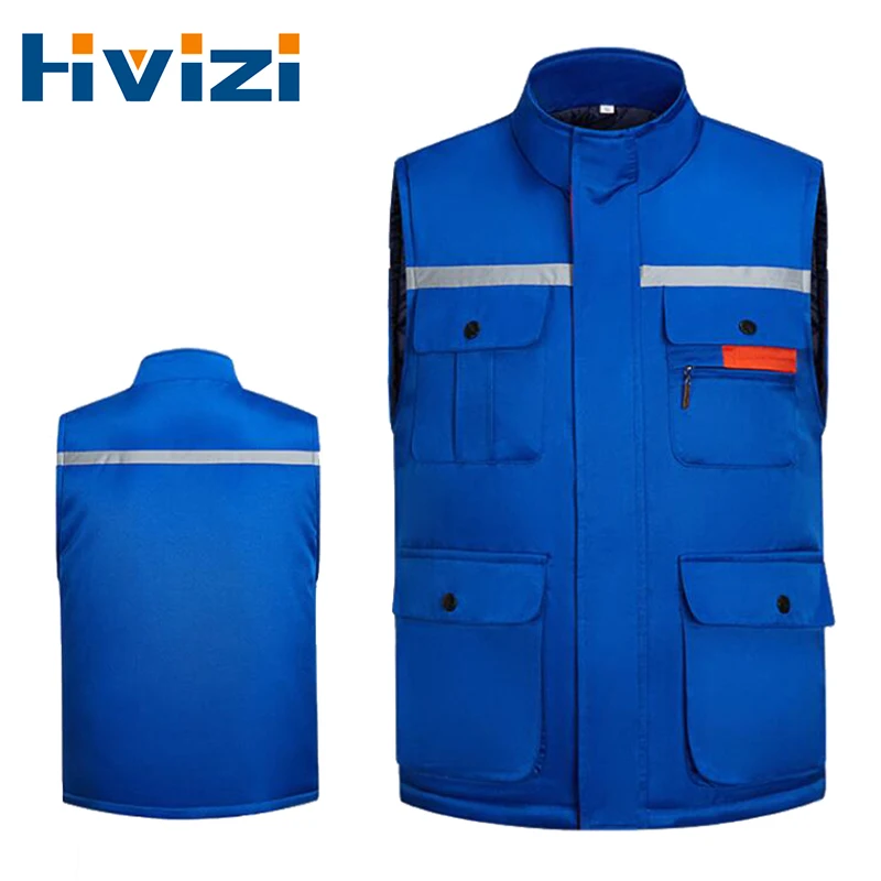 

Multi Pocket Winter Vest Construction Clothes Workwear Work Uniform for Men Safety Reflective Vest with High Visible Stripes